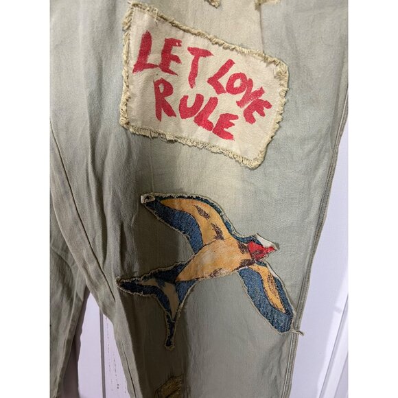 A Rare Bird Handmade Distressed Cotton Patchwork Pants With Unique Embroidered D - Picture 6 of 16